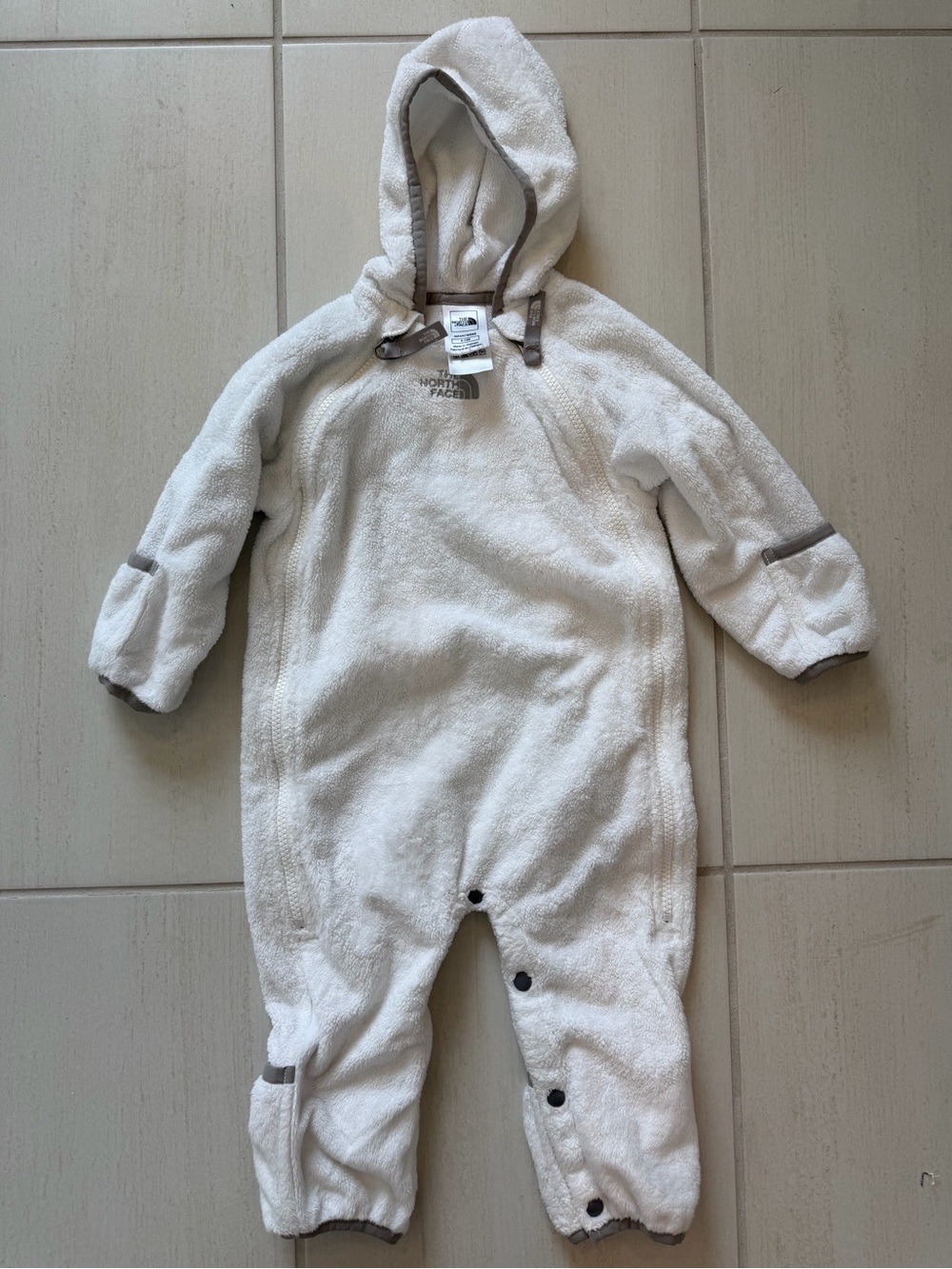 The North Face White Hooded Fleece Footie 6-12 M